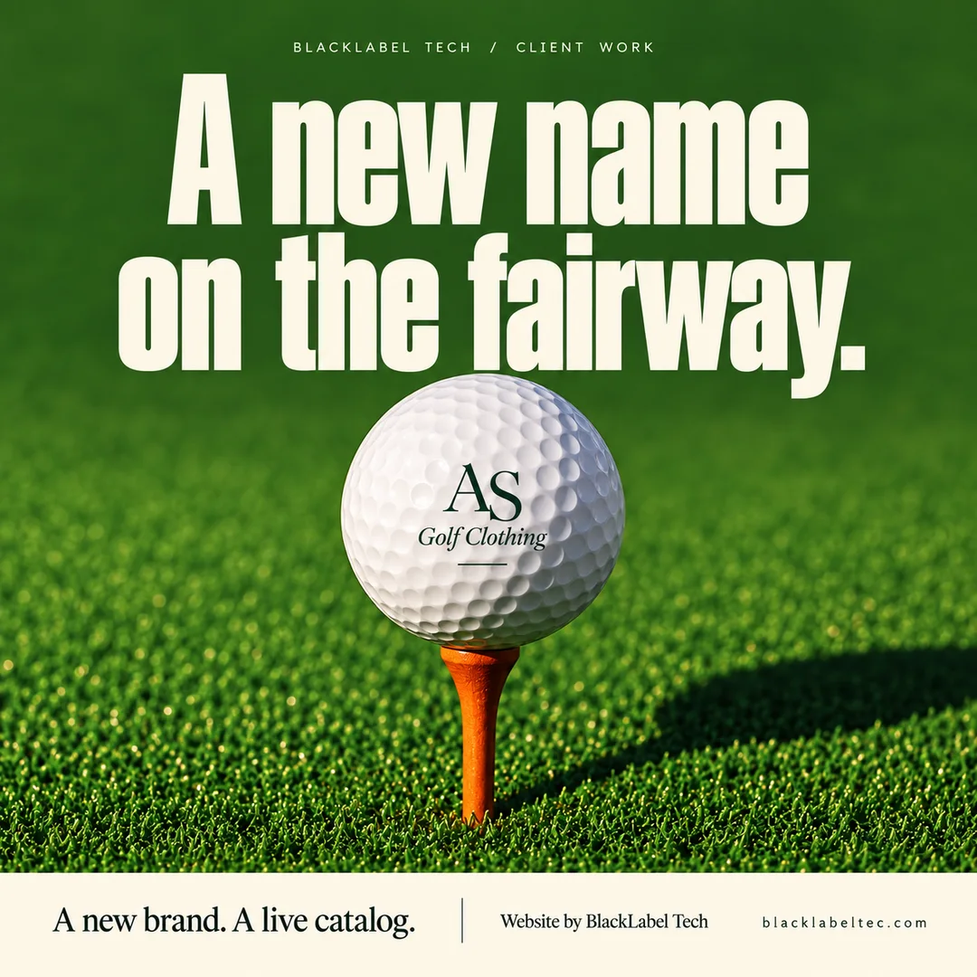 Conceptual golf ball and orange tee on green turf, with the headline A new name on the fairway.